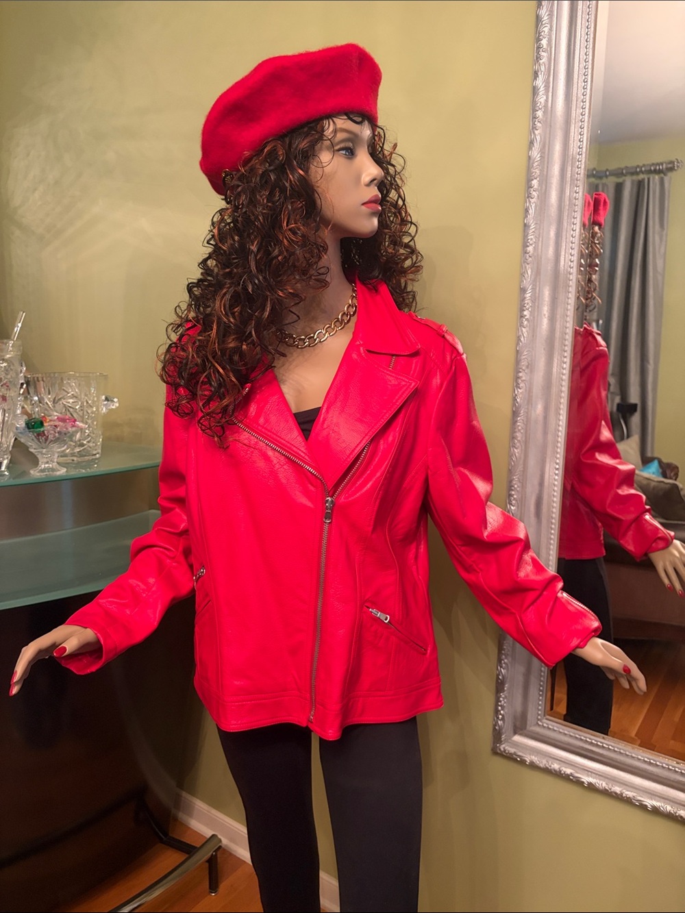 INC International Concepts Bright Red Faux Leather Moto Jacket